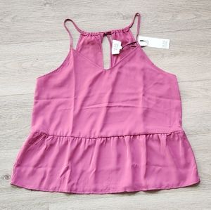 Olive & Oak Pink Tank Womens Size Large Top Ruffle Spaghetti Strap Nwt